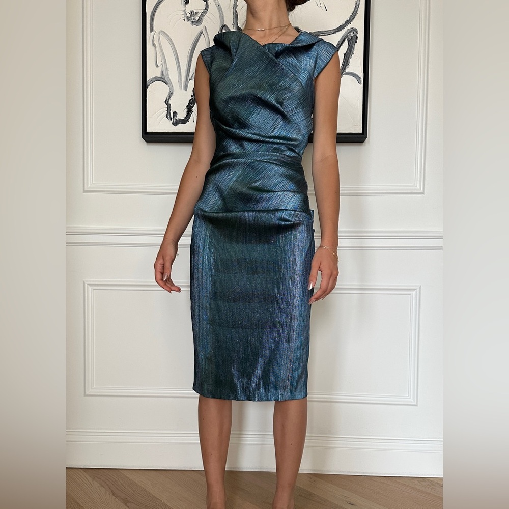 TALBOT RUNHOF METALLIC BLUE DRESS, SIZE 36